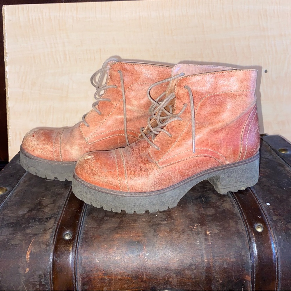Portuguese pink/salmon leather boots